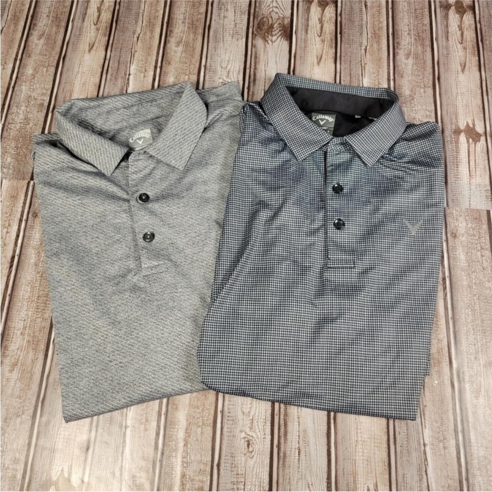 Callaway Golf Polo Lot (2) Opti Dry Gray Houndstooth / Gray Stripe Size Large